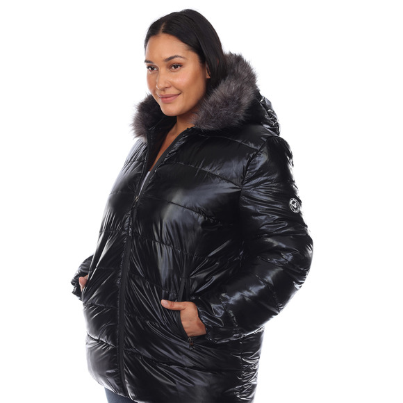 Plus Size Metallic Puffer Coat with Hoodie - Picture 5 of 5